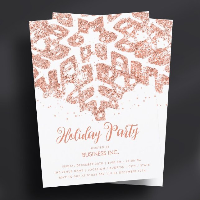 Rose Gold Glitter Snowflake Holiday Party  Invitation (Rose Gold Glitter Snowflake Holiday Party Invitation)