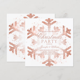 Rose Gold Glitter Snowflake Xmas Holiday Party Inv Invitation