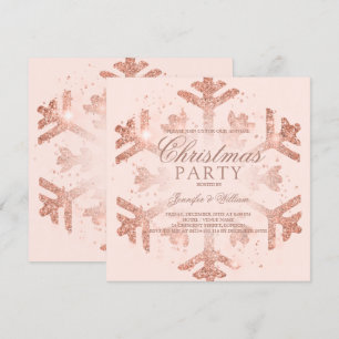 Rose Gold Glitter Snowflake Xmas Holiday Party Invitation