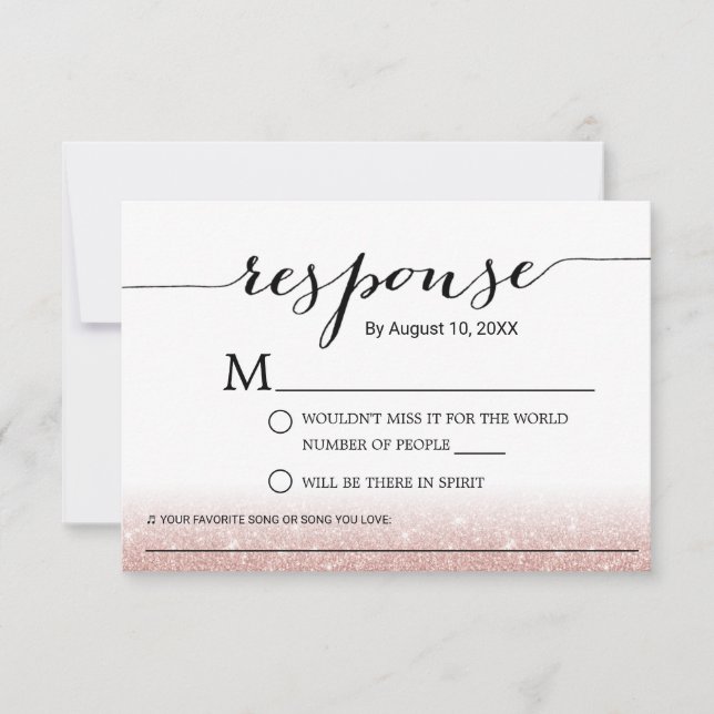Rose Gold Glitter Song Request Wedding RSVP (Front)