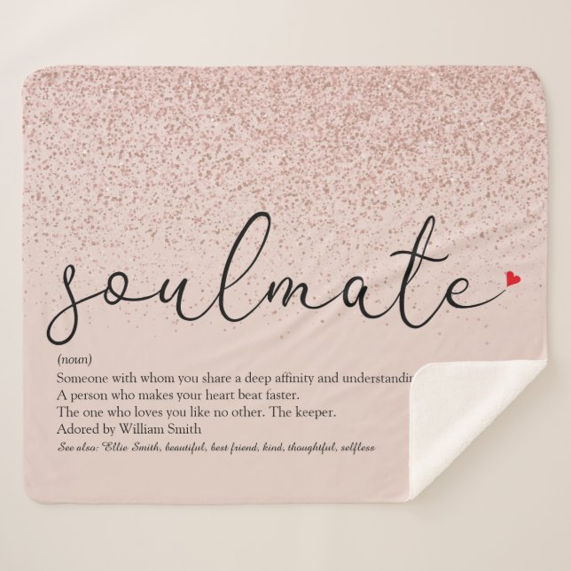 Rose Gold Glitter Soulmate Definition Love Heart S Sherpa Blanket (Front (Horizontal))