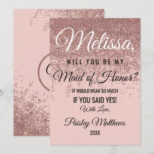 Rose Gold Glitter Sparkle Blush Pink Maid of Honou Invitation