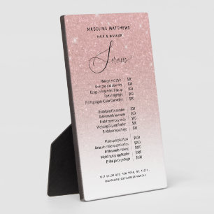Rose Gold Glitter Sparkle Blush Salon Price List Plaque
