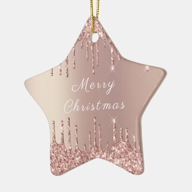 Rose Gold Glitter Sparkle Christmas Ornament (Left)