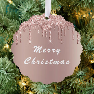 Rose Gold Glitter Sparkle Christmas Ornament Card