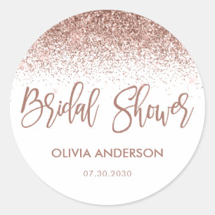 Rose Gold Glitter Sparkle Confetti Bridal Shower Classic Round Sticker