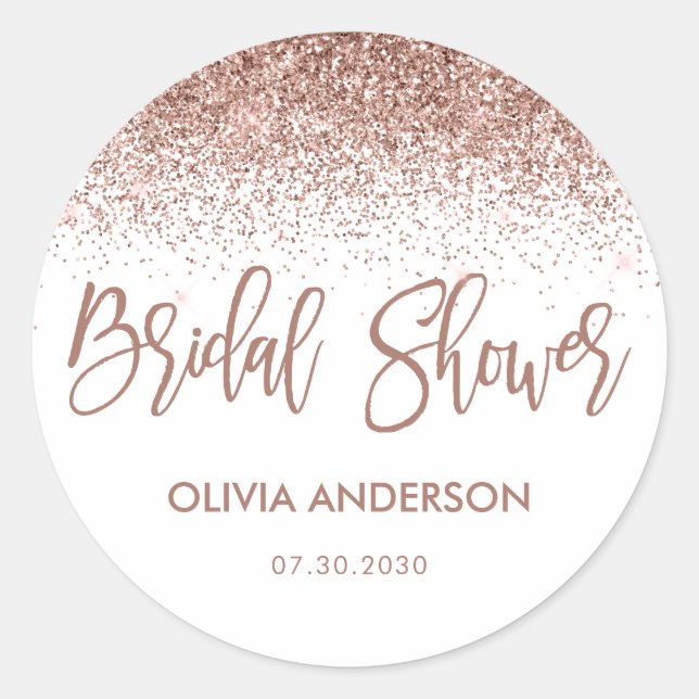 Rose Gold Glitter Sparkle Confetti Bridal Shower Classic Round Sticker (Front)