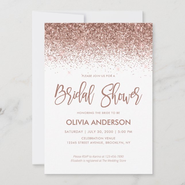 Rose Gold Glitter Sparkle Confetti Bridal Shower Invitation (Front)