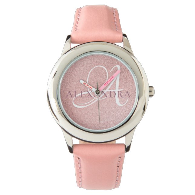 Rose gold glitter sparkle design Monogram Watch (Front)