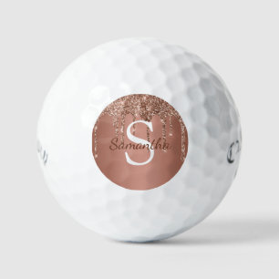 Rose Gold Glitter Sparkle Drip Monogram Name Golf Balls