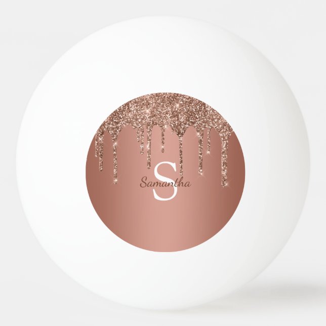 Rose Gold Glitter Sparkle Drips Monogram Name Ping Pong Ball (Front)