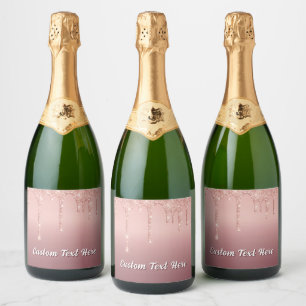 Rose Gold Glitter Sparkle Drips Personalised Text Sparkling Wine Label
