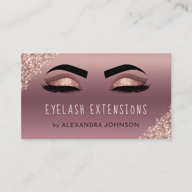 Rose Gold Glitter Sparkle Eyelash Extensions Business Card (Front)