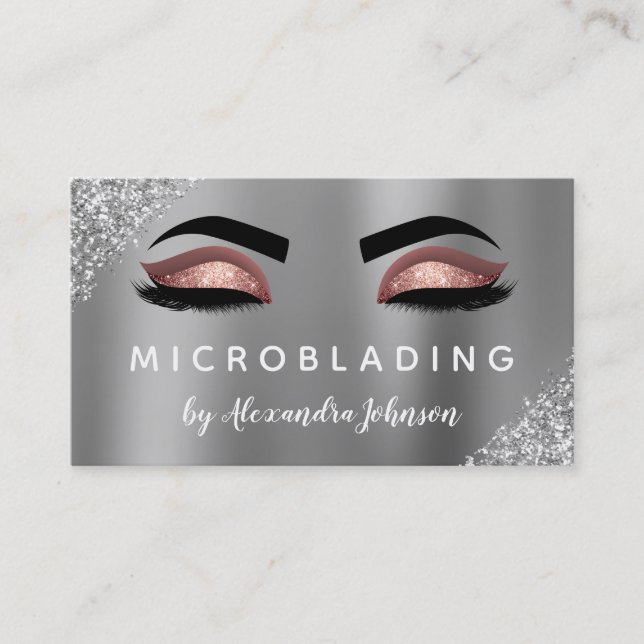 Rose Gold Glitter Sparkle Eyelashes Microblading Business Card (Front)