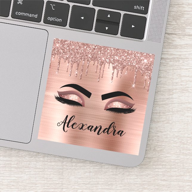Rose Gold Glitter Sparkle Eyelashes Monogram Name (Detail)