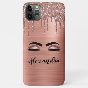 Rose Gold Glitter Sparkle Eyelashes Monogram Name iPhone 11 Pro Max Case