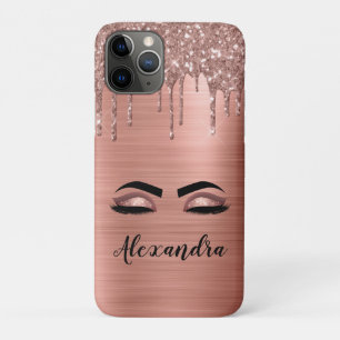 Rose Gold Glitter Sparkle Eyelashes Monogram Name iPhone 11 Pro Case