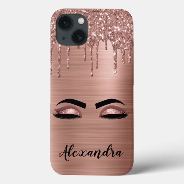 Rose Gold Glitter Sparkle Eyelashes Monogram Name  Case-Mate iPhone Case (Back)
