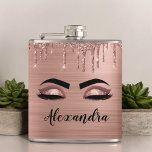 Rose Gold Glitter Sparkle Eyelashes Monogram Name Hip Flask<br><div class="desc">Rose Gold Faux Foil Metallic Sparkle Glitter Brushed Metal Monogram Name and Initial Eyelashes (Lashes),  Eyelash Extensions and Eyes Blush Pink Makeup Flask. This makes the perfect sweet 16 birthday,  wedding,  bridal shower,  anniversary,  baby shower or bachelorette party gift for someone decorating her room in trendy cool style.</div>