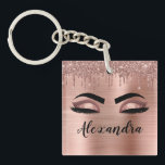 Rose Gold Glitter Sparkle Eyelashes Monogram Name Key Ring<br><div class="desc">Rose Gold Faux Foil Metallic Sparkle Glitter Brushed Metal Monogram Name and Initial Eyelashes (Lashes),  Eyelash Extensions and Eyes Blush Pink Keychain. This makes the perfect sweet 16 birthday,  wedding,  bridal shower,  anniversary,  baby shower or bachelorette party gift for someone decorating her room in trendy cool style.</div>