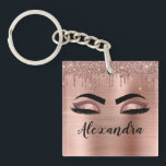 Rose Gold Glitter Sparkle Eyelashes Monogram Name Key Ring<br><div class="desc">Rose Gold Faux Foil Metallic Sparkle Glitter Brushed Metal Monogram Name and Initial Eyelashes (Lashes),  Eyelash Extensions and Eyes Blush Pink Keychain. This makes the perfect sweet 16 birthday,  wedding,  bridal shower,  anniversary,  baby shower or bachelorette party gift for someone decorating her room in trendy cool style.</div>