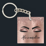 Rose Gold Glitter Sparkle Eyelashes Monogram Name Key Ring<br><div class="desc">Rose Gold Faux Foil Metallic Sparkle Glitter Brushed Metal Monogram Name and Initial Eyelashes (Lashes),  Eyelash Extensions and Eyes Blush Pink Keychain. This makes the perfect sweet 16 birthday,  wedding,  bridal shower,  anniversary,  baby shower or bachelorette party gift for someone decorating her room in trendy cool style.</div>