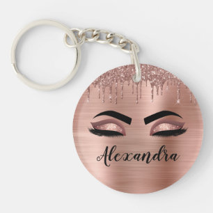 Rose Gold Glitter Sparkle Eyelashes Monogram Name Key Ring