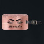 Rose Gold Glitter Sparkle Eyelashes Monogram Name Luggage Tag<br><div class="desc">Rose Gold Faux Foil Metallic Sparkle Glitter Brushed Metal Monogram Name and Initial Eyelashes (Lashes),  Eyelash Extensions and Eyes Blush Pink Luggage  Bag Tag. The design makes the perfect sweet 16 birthday,  wedding,  bridal shower,  anniversary,  baby shower or bachelorette party gift for someone looking for a trendy cool style.</div>