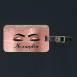 Rose Gold Glitter Sparkle Eyelashes Monogram Name Luggage Tag<br><div class="desc">Rose Gold Faux Foil Metallic Sparkle Glitter Brushed Metal Monogram Name and Initial Eyelashes (Lashes),  Eyelash Extensions and Eyes Blush Pink Luggage  Bag Tag. The design makes the perfect sweet 16 birthday,  wedding,  bridal shower,  anniversary,  baby shower or bachelorette party gift for someone looking for a trendy cool style.</div>