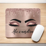 Rose Gold Glitter Sparkle Eyelashes Monogram Name Mouse Mat<br><div class="desc">Rose Gold Faux Foil Metallic Sparkle Glitter Brushed Metal Monogram Name and Initial Eyelashes (Lashes), Eyelash Extensions and Eyes Blush Pink Computer Mousepad (mouse pad). The design makes the perfect sweet 16 birthday, wedding, bridal shower, anniversary, baby shower or bachelorette party gift for someone looking for a trendy cool style....</div>