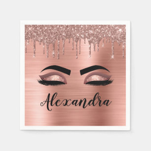 Rose Gold Glitter Sparkle Eyelashes Monogram Name Napkin