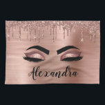 Rose Gold Glitter Sparkle Eyelashes Monogram Name Tea Towel<br><div class="desc">Rose Gold Faux Foil Metallic Sparkle Glitter Brushed Metal Monogram Name and Initial Eyelashes (Lashes),  Eyelash Extensions and Eyes Blush Pink Kitchen Towel. The design makes the perfect sweet 16 birthday,  wedding,  bridal shower,  anniversary,  baby shower or bachelorette party gift for someone looking for a trendy cool style.</div>