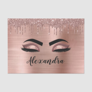 Rose Gold Glitter Sparkle Eyelashes Monogram Name Tissue Paper