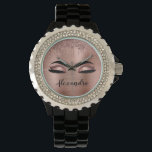 Rose Gold Glitter Sparkle Eyelashes Monogram Name Watch<br><div class="desc">Rose Gold Faux Foil Metallic Sparkle Glitter Brushed Metal Monogram Name and Initial Eyelashes (Lashes),  Eyelash Extensions and Eyes Blush Pink Lady's Wrist Watch. The design makes the perfect sweet 16 birthday,  wedding,  bridal shower,  anniversary,  baby shower or bachelorette party gift for someone looking for a trendy cool style.</div>