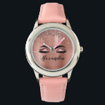 Rose Gold Glitter Sparkle Eyelashes Monogram Name Watch<br><div class="desc">Rose Gold Faux Foil Metallic Sparkle Glitter Brushed Metal Monogram Name and Initial Eyelashes (Lashes),  Eyelash Extensions and Eyes Blush Pink Makeup Watch. This makes the perfect sweet 16 birthday,  wedding,  bridal shower,  anniversary,  baby shower or bachelorette party gift for someone decorating her room in trendy cool style.</div>