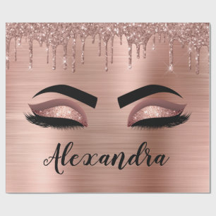 Rose Gold Glitter Sparkle Eyelashes Monogram Name Wrapping Paper
