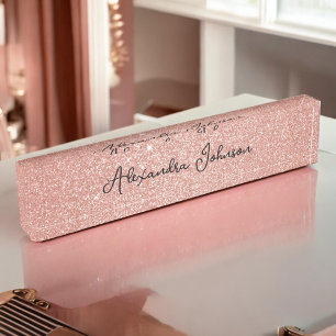 Rose Gold Glitter Sparkle Girly Modern Nameplate