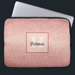 Rose gold glitter sparkle glam pink monogram laptop sleeve<br><div class="desc">Girly and elegant. A rose gold gradient faux glitter pattern. Personalise and add your name. A frame with space for your name and monogram letter.   White and black letters.  Glam for girls ,  teen girls and women.</div>