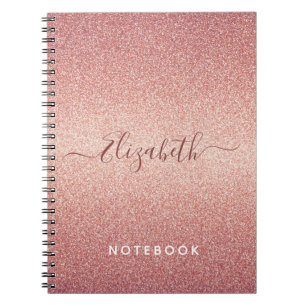Rose gold glitter sparkle glam pink monogram notebook