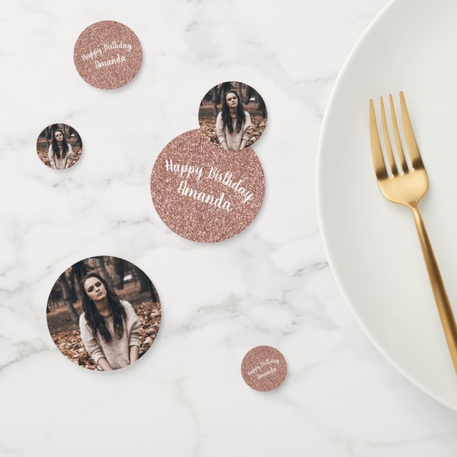 Rose Gold Glitter Sparkle Happy Birthday Photo Confetti (Group)
