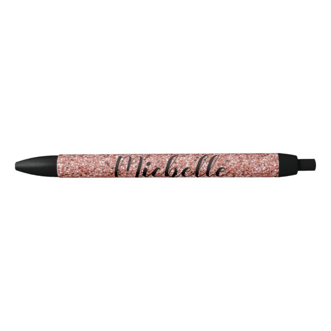 Rose Gold Glitter Sparkle Modern Personalised Black Ink Pen (Front)