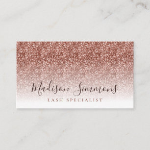 Rose Gold Glitter Sparkle Monogram Script Name Business Card