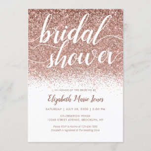 Rose Gold Glitter Sparkle Script Bridal Shower Invitation