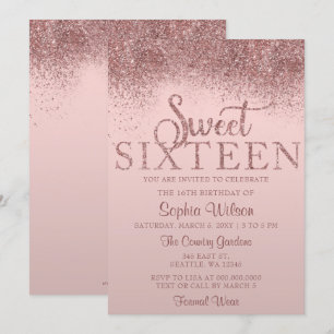Rose Gold Glitter Sparkle Sweet 16 Birthday Invitation