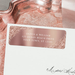 Rose Gold Glitter Sparkle Wedding Return Address