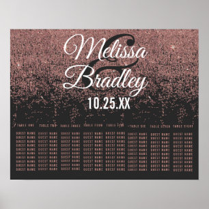 Rose Gold Glitter Sparkles Black Seating Chart