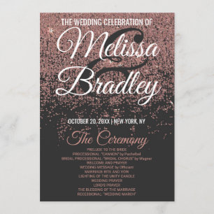 Rose Gold Glitter Sparkles Black Wedding Programs Programme