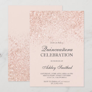 Rose gold glitter sparkles blush chic Quinceañera Invitation
