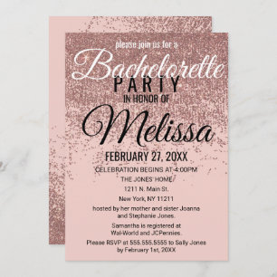 Rose Gold Glitter Sparkles Blush Pink Bachelorette Invitation