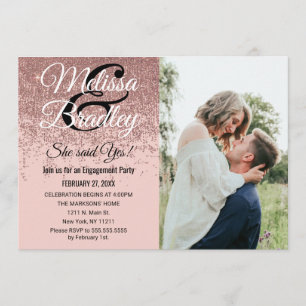 Rose Gold Glitter Sparkles Blush Pink Engagement Invitation